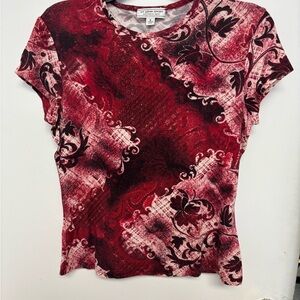 St. John Sport by Marie Gray Red and Black Short Sleeve Top